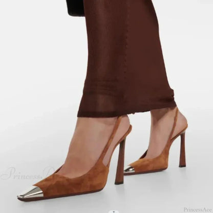 Metal Square Toe Retro Suede Cross Straps GladiatorFashion Sexy Pumps High Heel