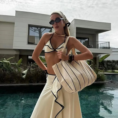 Conjunto de Micro Bikini con Falda Larga, Traje de Baño de Tres Piezas