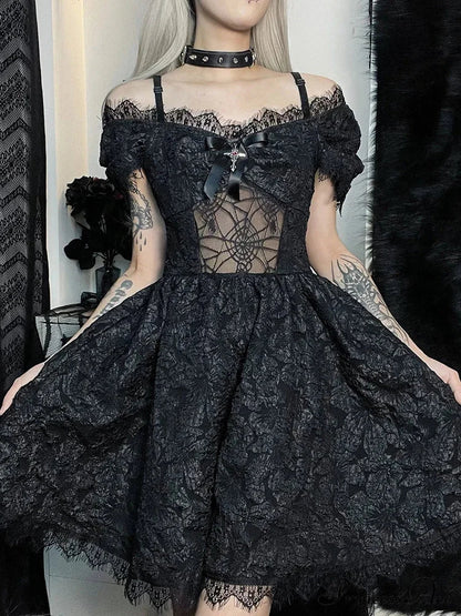 Mini Party Aesthetic One Shoulder Strap Sexy Lace Cutouts Elegant A Line High Waist Dress
