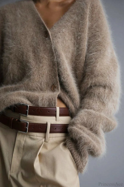 Mink V Neck Faux Fur Cardigan