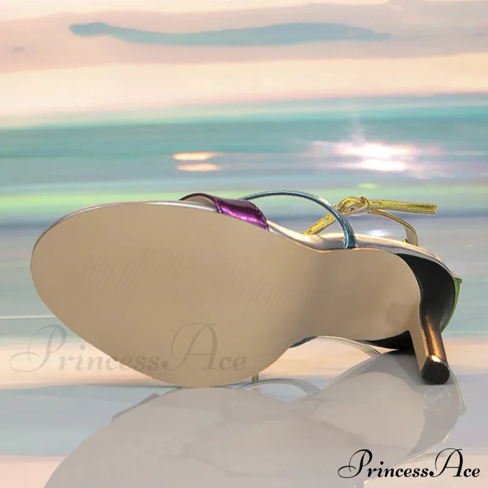 Mixed Colors Women Sexy Stiletto Sandals Leather Open Toe Buckle Strap High Heels Summer Party Prom Shoes Size 36-42