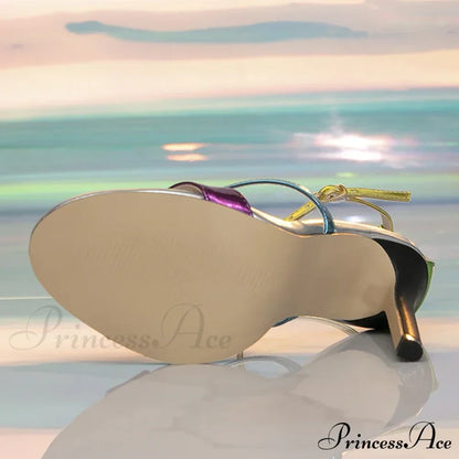 Mixed Colors Women Sexy Stiletto Sandals Leather Open Toe Buckle Strap High Heels Summer Party Prom Shoes Size 36-42