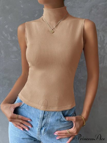 Mock Neck Ribbed Knit Tank Top