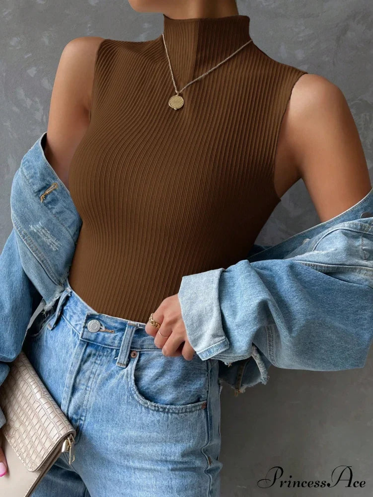 Mock Neck Ribbed Knit Tank Top