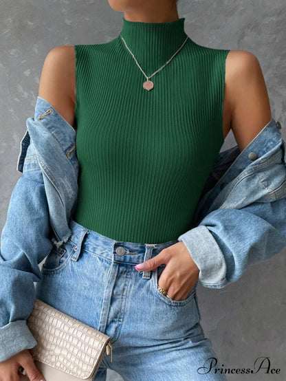 Mock Neck Ribbed Knit Tank Top