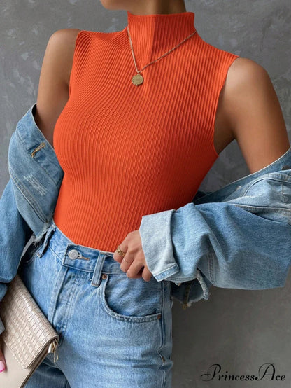 Mock Neck Ribbed Knit Tank Top