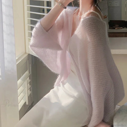 Mohair Knitted Sun Protection Loose Knit Cardigan