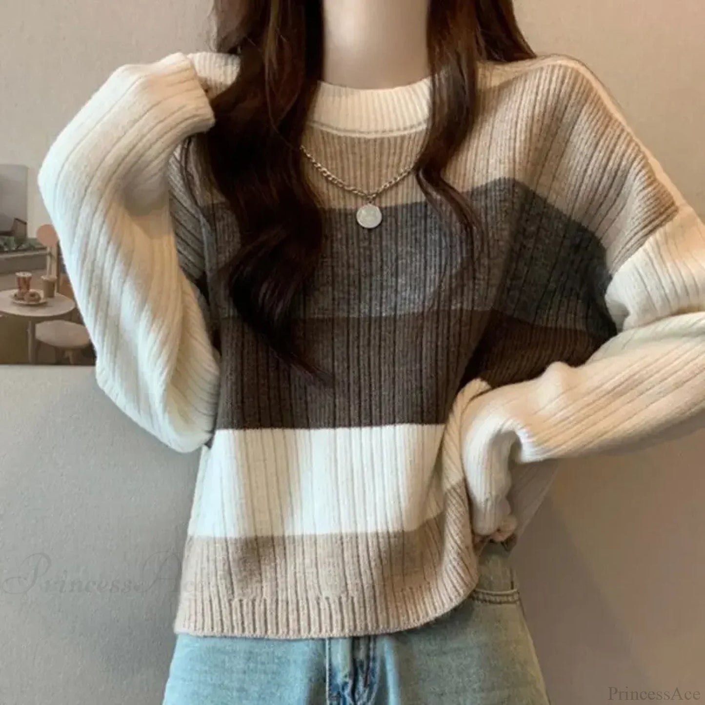 Multi-Color Splicing Lazy Style Slimming Sweater