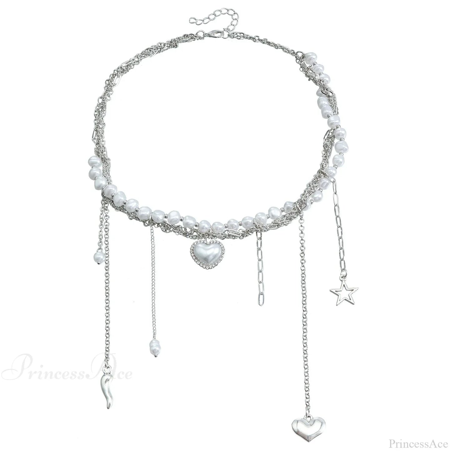 Multi-layer Heart Tassel Pearl Star Pendant Necklace