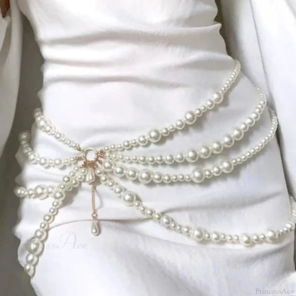 Multilayer Gothic Pearl Waist Chain Belt