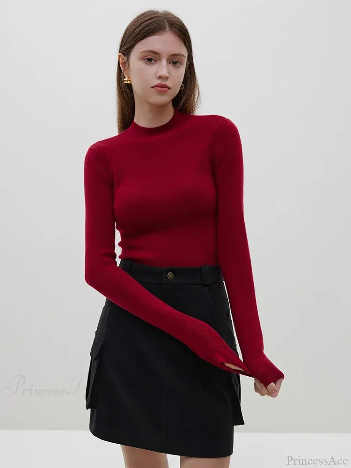 Multiple Colors Half Turtleneck Slim Knitted Sweater