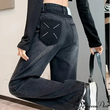 Natural Waist New Button Minimalist Trendy Summer Ins Wash Long Harajuku Wide Leg Black Jean