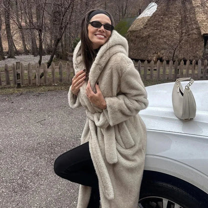 Neo Mint Belted Mink Fur Overcoat