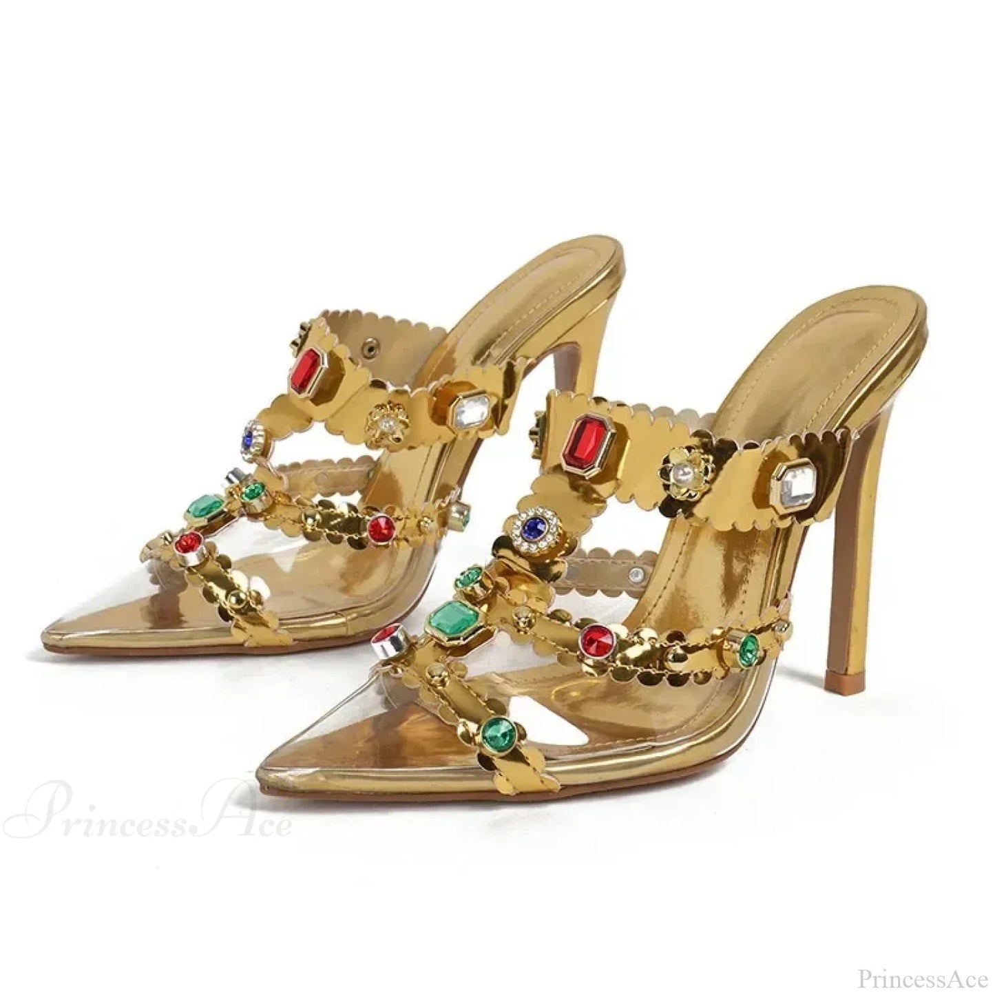 New Design Rhinestone Women Pumps Slippers Sexy Pointed Toe Baotou Transparent Pvc Thin High Heel