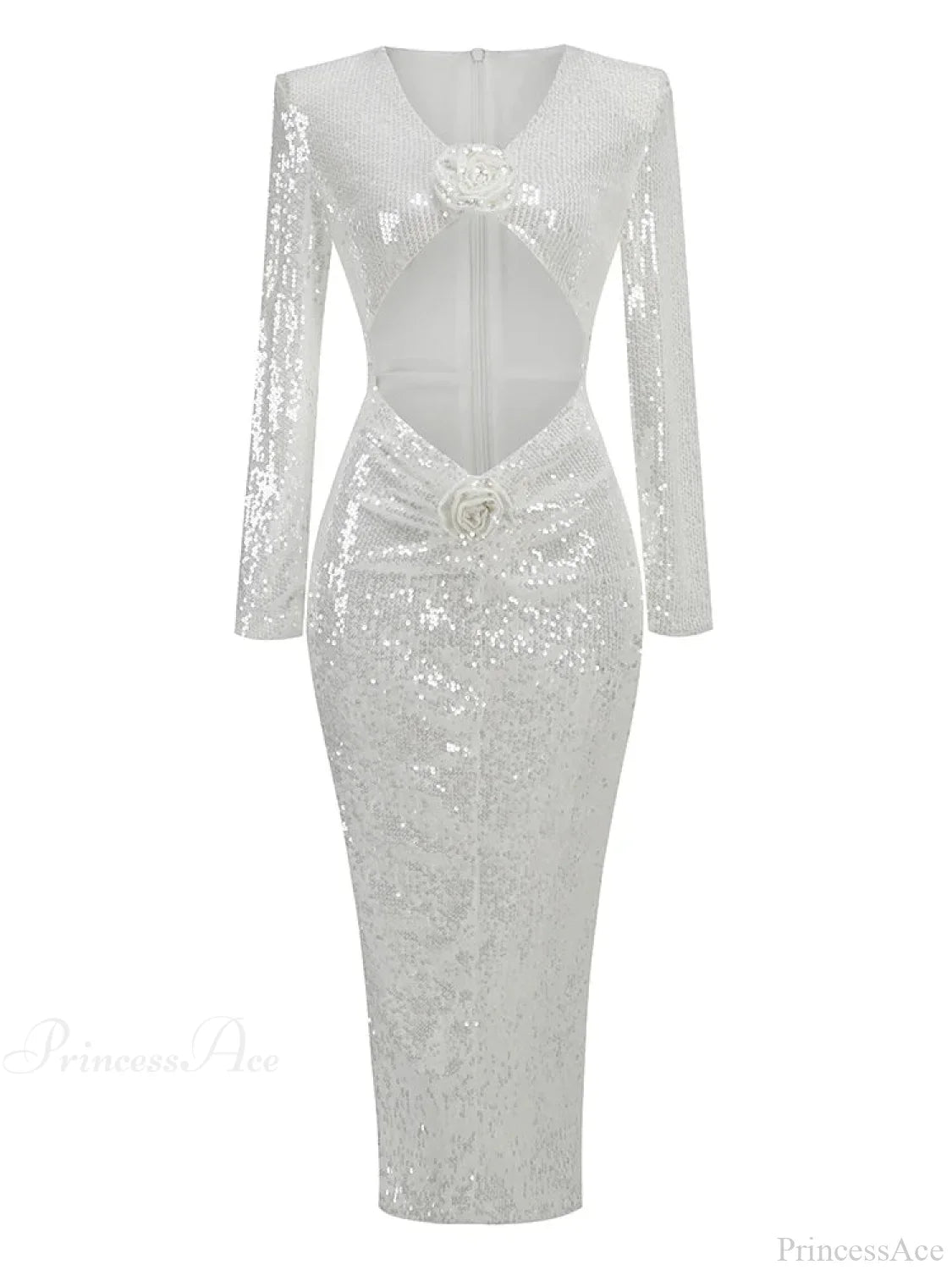 New Sexy Long Sleeves Luxury Sequins Slim Dress Hollow Flower Christmas Party Dress