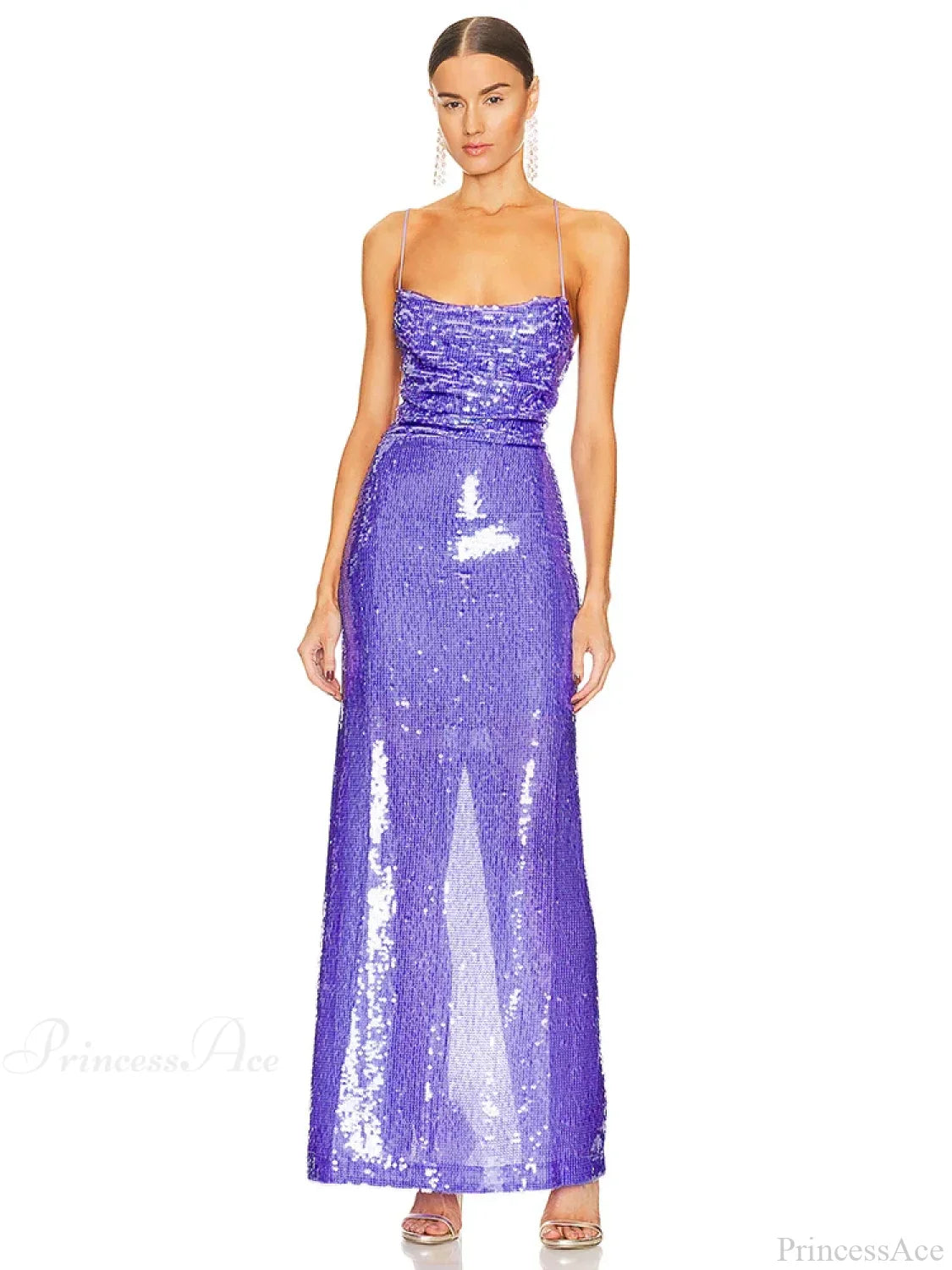 New Sexy Sleeveless Backless Lace-up Slim Long Dress Bright Sequins Christmas Party Dress
