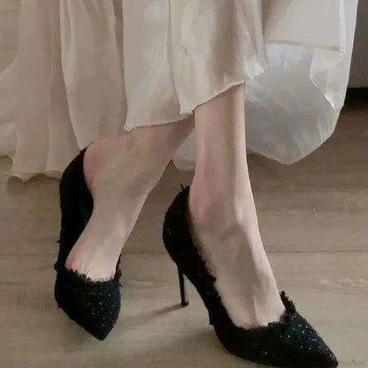New Solid Color Pointed Toe Elegant Slip-on Stiletto Shoes High Heel