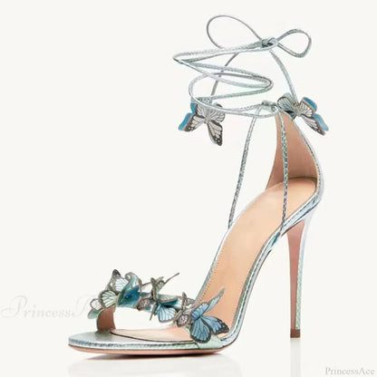 New Yellow Green Cross Strap Butterfly Open Toe Elegant High Heel