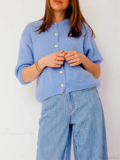 O-Neck Button-Up Slim Streetwear Knit Cardigan