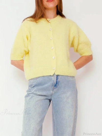O-Neck Button-Up Slim Streetwear Knit Cardigan