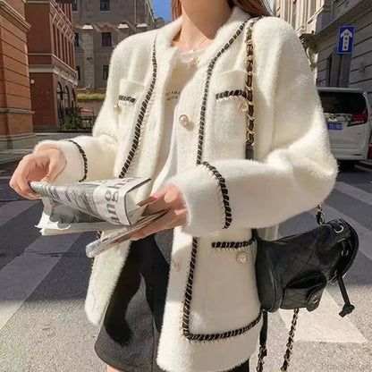 O-Neck Solid Color Office Knit Cardigan