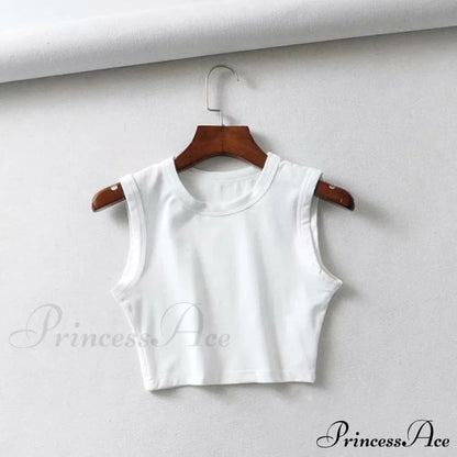 O-Neck White Solid Skinny Crop Top