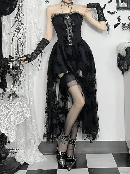 Obscure Blooms Net Bodice Midi Dress