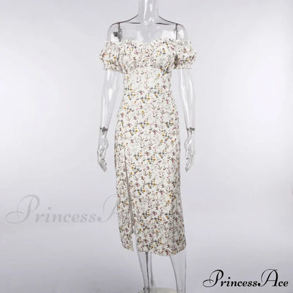 Off Shoulder Flower Print High Split Elegant Long Backless Bodycon Summer Floral Dress