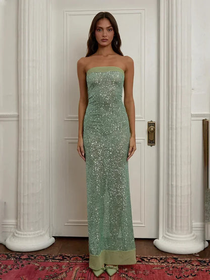 Off-shoulder High Split Sequin Party Dress
