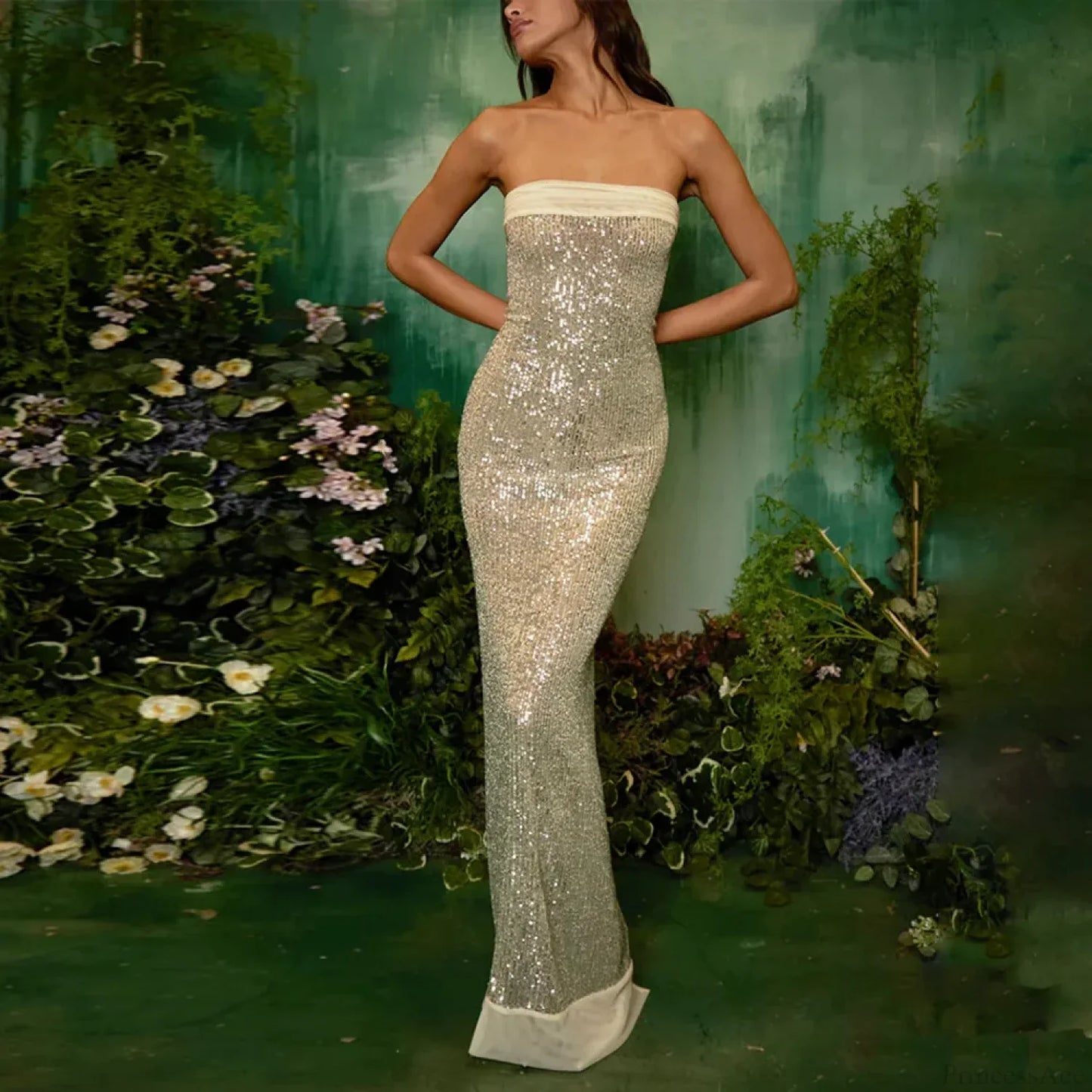 Off-shoulder High Split Sequin Party Dress