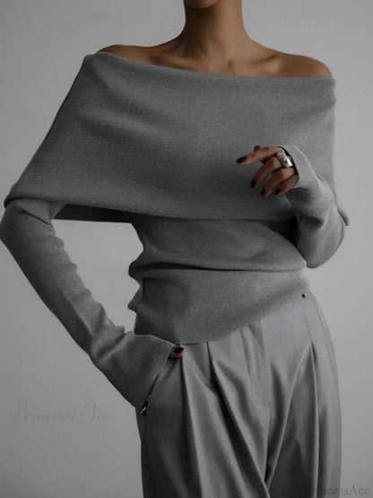 Off Shoulder Long Sleeve Skinny Sweater