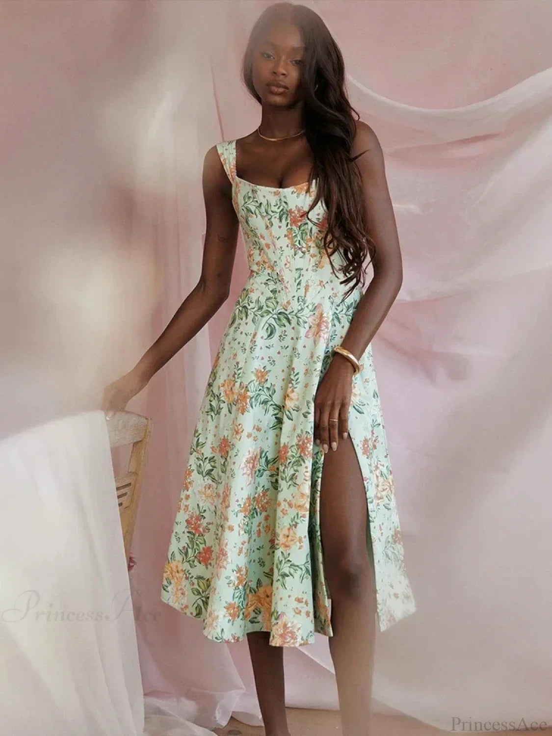 Off Shoulder Midi A-line Vacation Dress