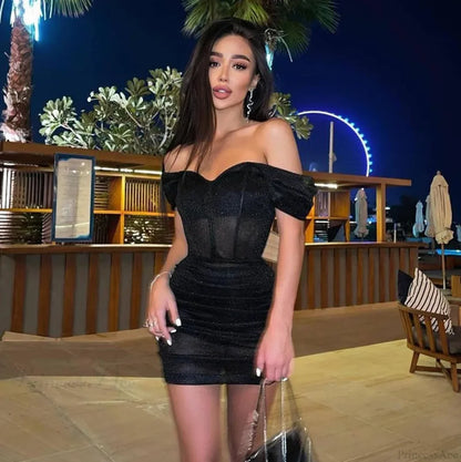 Off-Shoulder Pleated Mini Dress