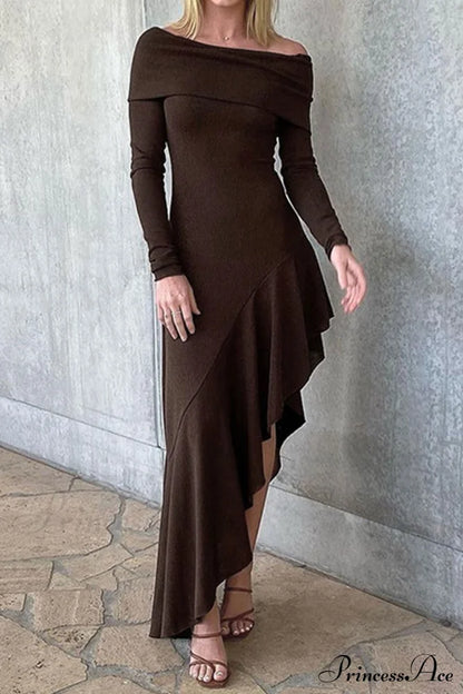 Off Shoulder Ruffle Hem Knit Dress