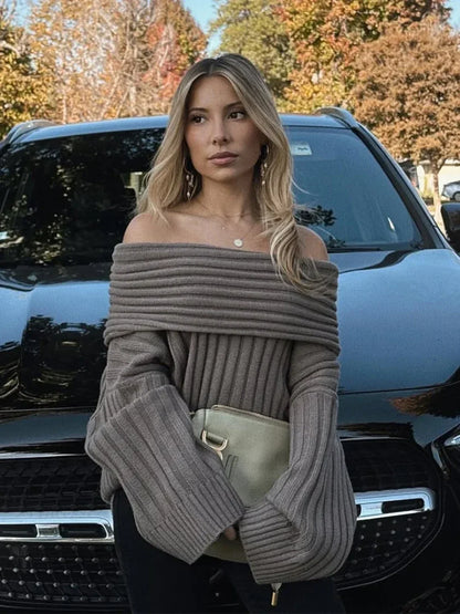 Off Shoulder Striped Long Sleeve Sweater