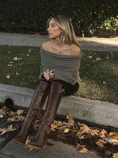 Off Shoulder Striped Long Sleeve Sweater