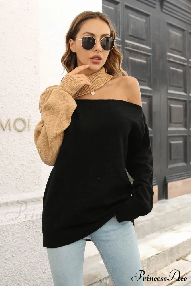 Off Shoulder Sweater with Contrast Colors