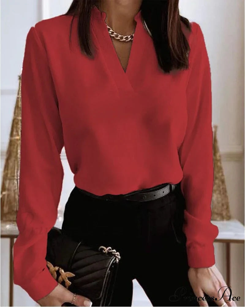 Office Lady Chain Printed Pullover Blouse