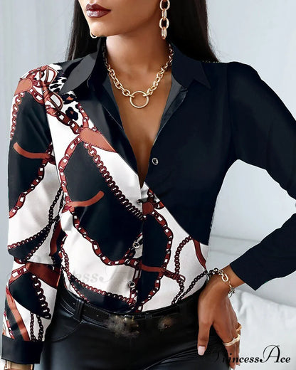 Office Lady Print Button Shirts