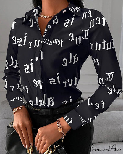 Office Lady Print Button Shirts