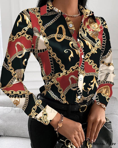 Office Lady Print Button Shirts