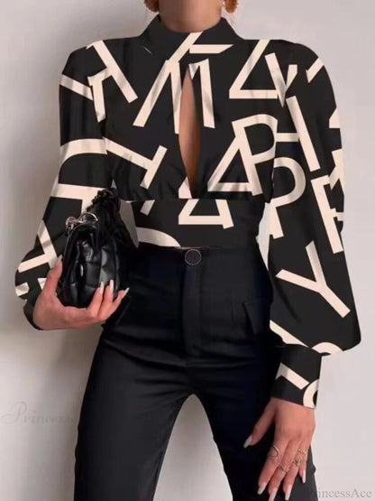 Office LadySlim Stand Collar Long Sleeve Blouse
