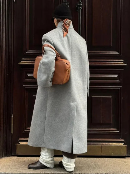 One Button Woolen Long Coat