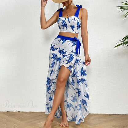 One Shoulder Ruffle Cover Up Two Piece Set