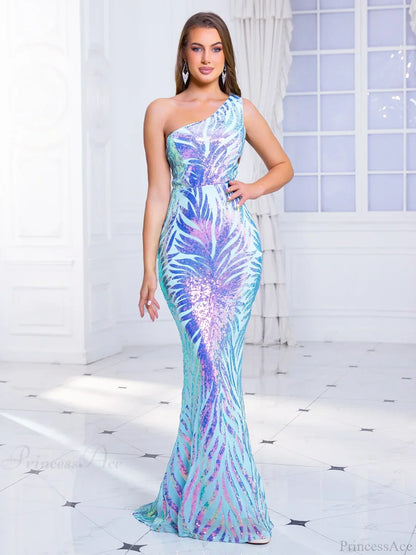 One-Shoulder Sequined Party Dress