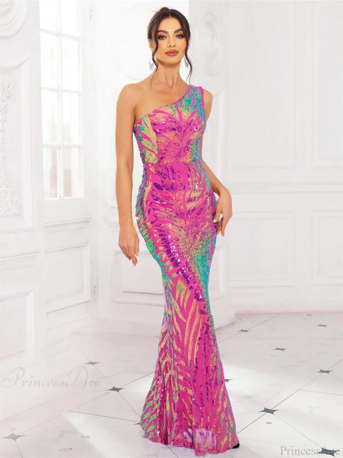 One-Shoulder Stretch Sequin Party Dress