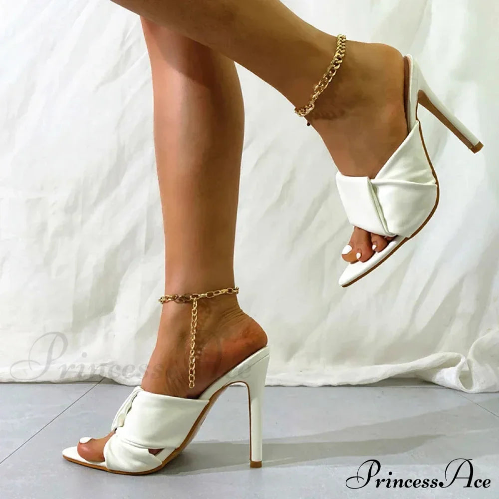 Orange Leather Summer Sandals with Pointed Toe Mules Heels