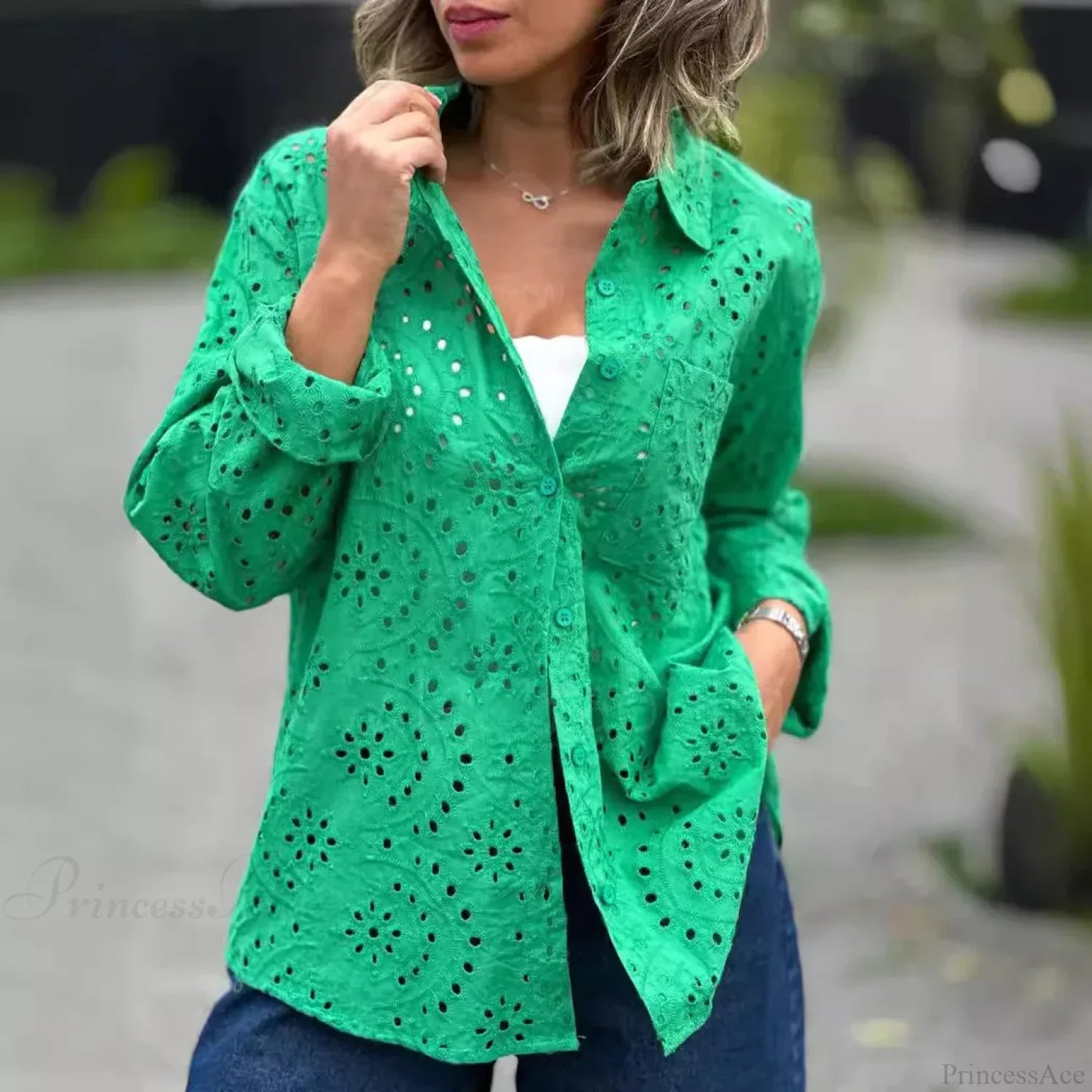 Oversize Loose Floral Embroidery Lace Boho Blouse