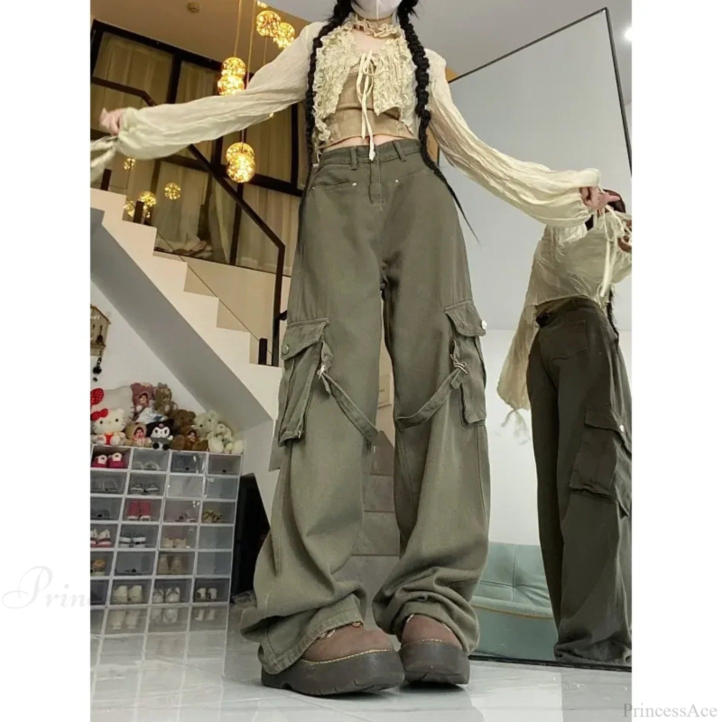Oversized Cargo Denim Jeans Women Pants