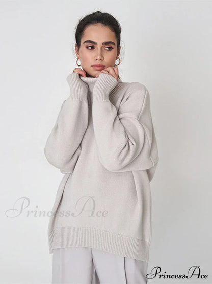 Oversized Casual Turtleneck Solid Color Pollover Sweater